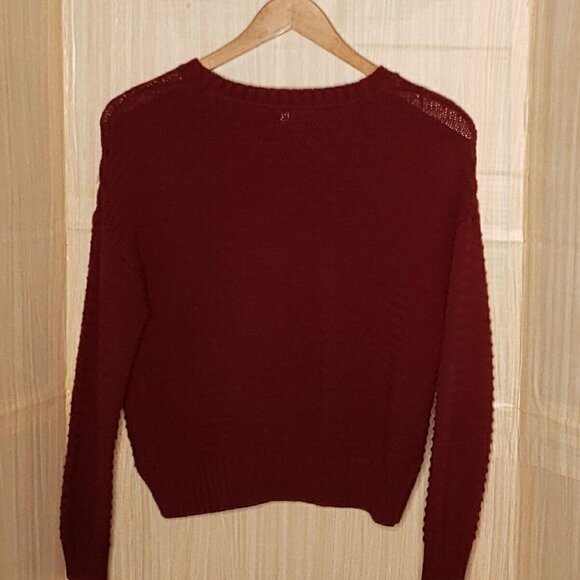 Divided Womens Maroon Cable Knit Cropped Sweater Small - Picture 2 of 5